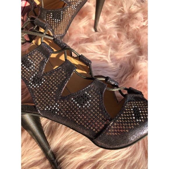Vigo Fiore Glitter Rhinestone Laced Up Heels - Picture 5 of 8